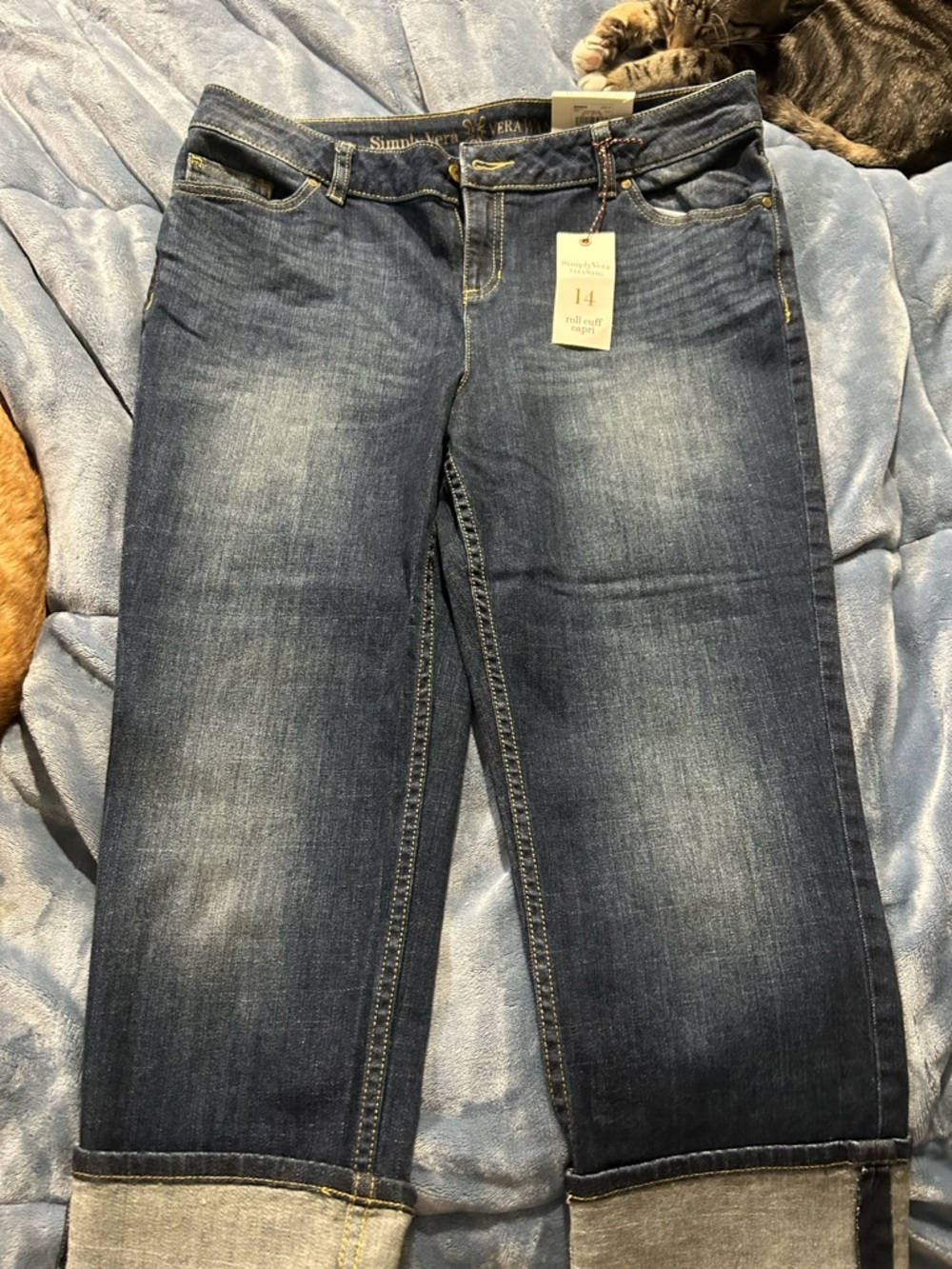 Simply Vera Vera Wang Light Blue Denim Jeans with Yellow Stitching